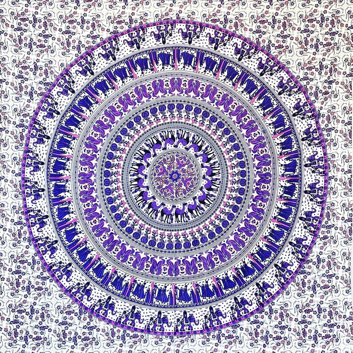 Gobeläng momomus mandala färgglada orientaliska mönster i bomull Hem - Tillbehör och dekorationer Naty Shop Vit-lila 135L X 210B Cm