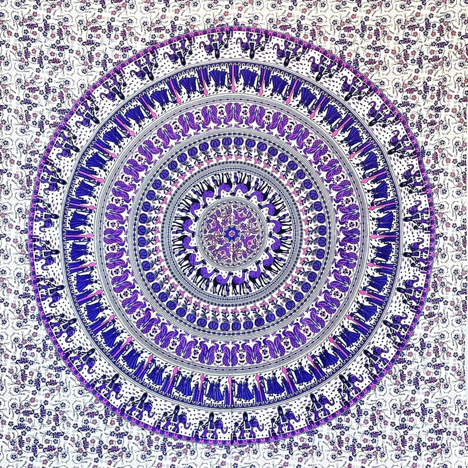 Gobeläng momomus mandala färgglada orientaliska mönster i bomull Hem - Tillbehör och dekorationer Naty Shop Vit-lila 135L X 210B Cm