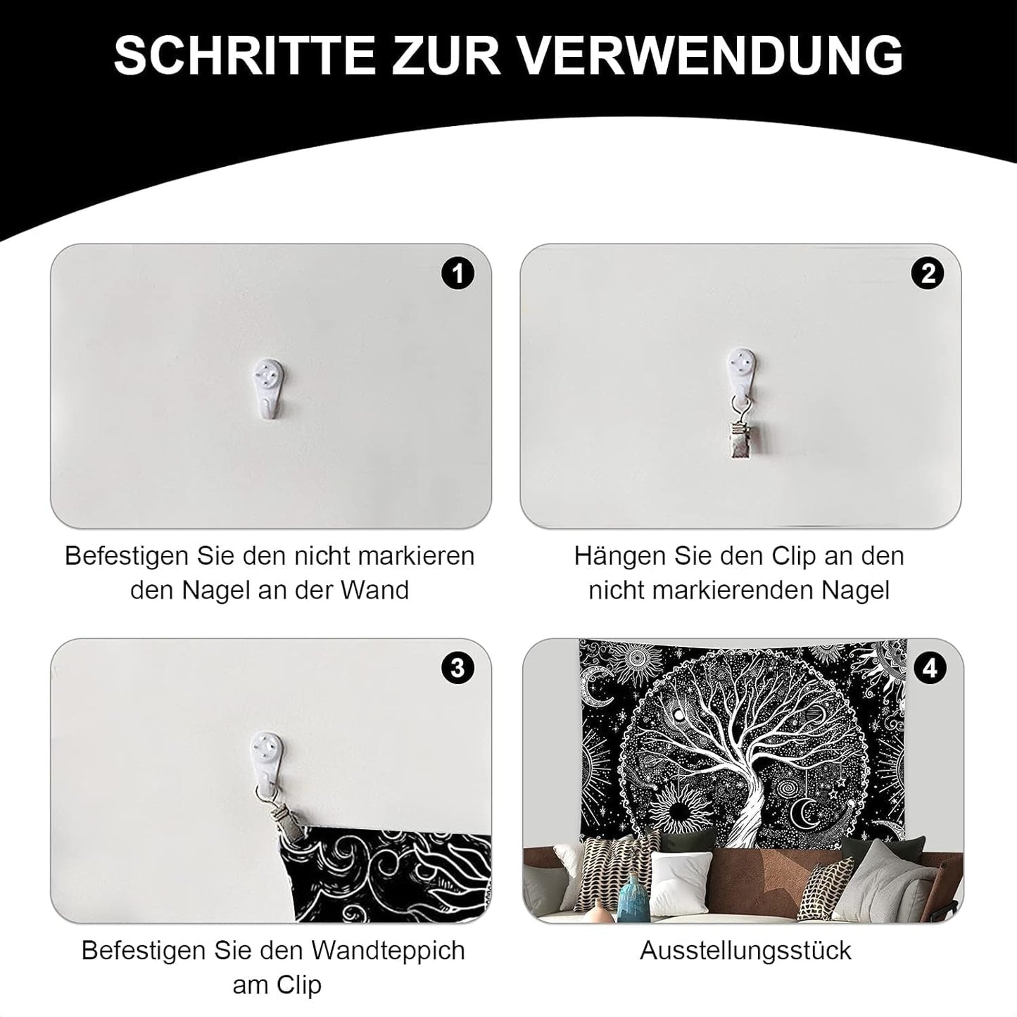 Gobeläng svart vit trädliv gobeläng faser måne Hem - Accessoarer och dekorationer Naty Shop