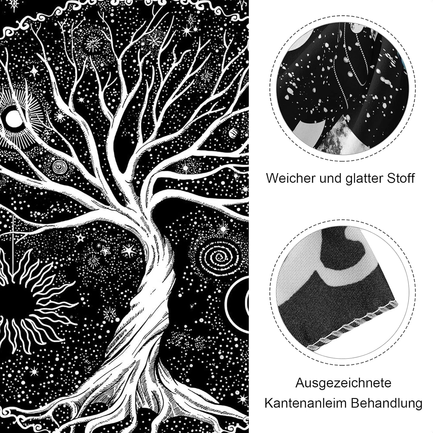 Gobeläng svart vit trädliv gobeläng faser måne Hem - Accessoarer och dekorationer Naty Shop