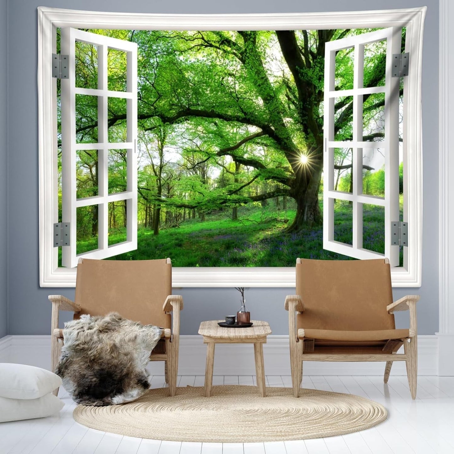 Gobeläng djungel landskap xxl skog canvas fönster Hem - Tillbehör och dekorationer Naty Shop
