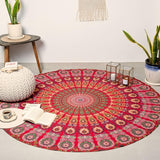 Rund gobeläng påfågel mandala centimeter rund hippie tjej Casa - Tillbehör och dekorationer Naty Shop Gyllene röd D-72"