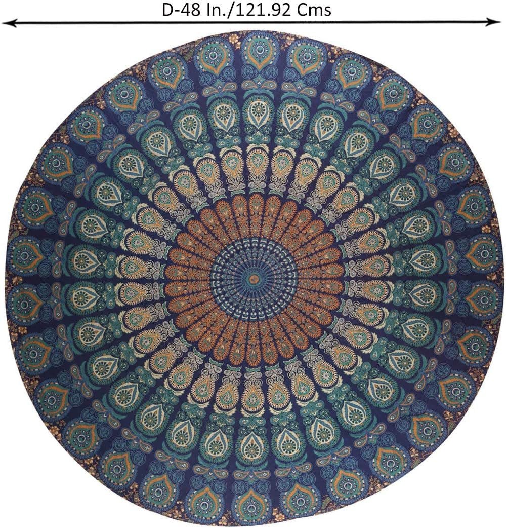 Rund gobeläng påfågel mandala centimeter rund hippie framsida Hem - Tillbehör och dekorationer Naty Shop