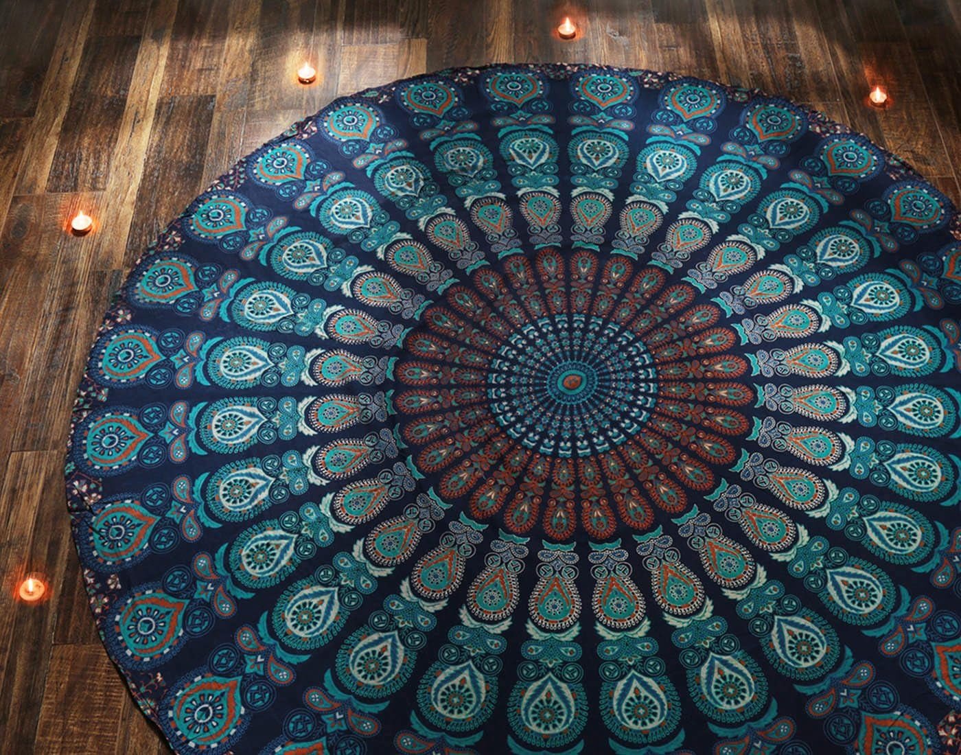 Rund gobeläng påfågel mandala centimeter rund hippie framsida Hem - Tillbehör och dekorationer Naty Shop