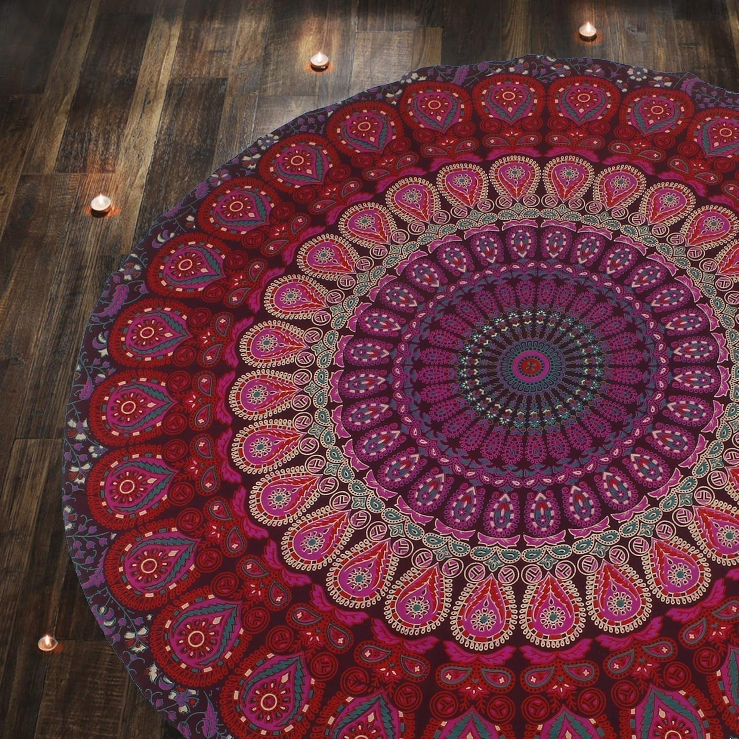 Rund gobeläng påfågel mandala centimeter rund hippie ansikte Hem - Tillbehör och dekorationer Naty Shop Violet rosa 183L X 183B Cm