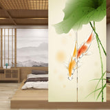 Gobeläng i japansk stil, tjockt norenlinne, långt lotushus - Tillbehör och dekorationer Naty Shop