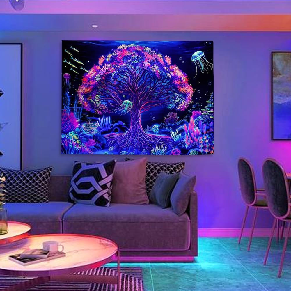 Gobeläng suaywo psykedeliska fluorescerande trädlivsrum Hem - Tillbehör och dekorationer Naty Shop