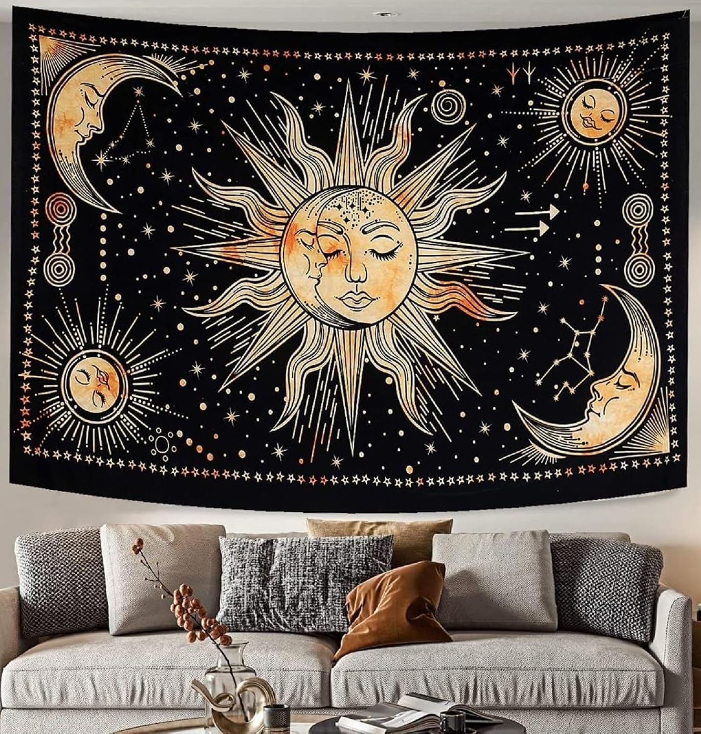 Gobeläng sol månstjärna spirituell astetisk regnbågsbomull Hem - Tillbehör och dekorationer Naty Shop Gul 210L X 140B Cm