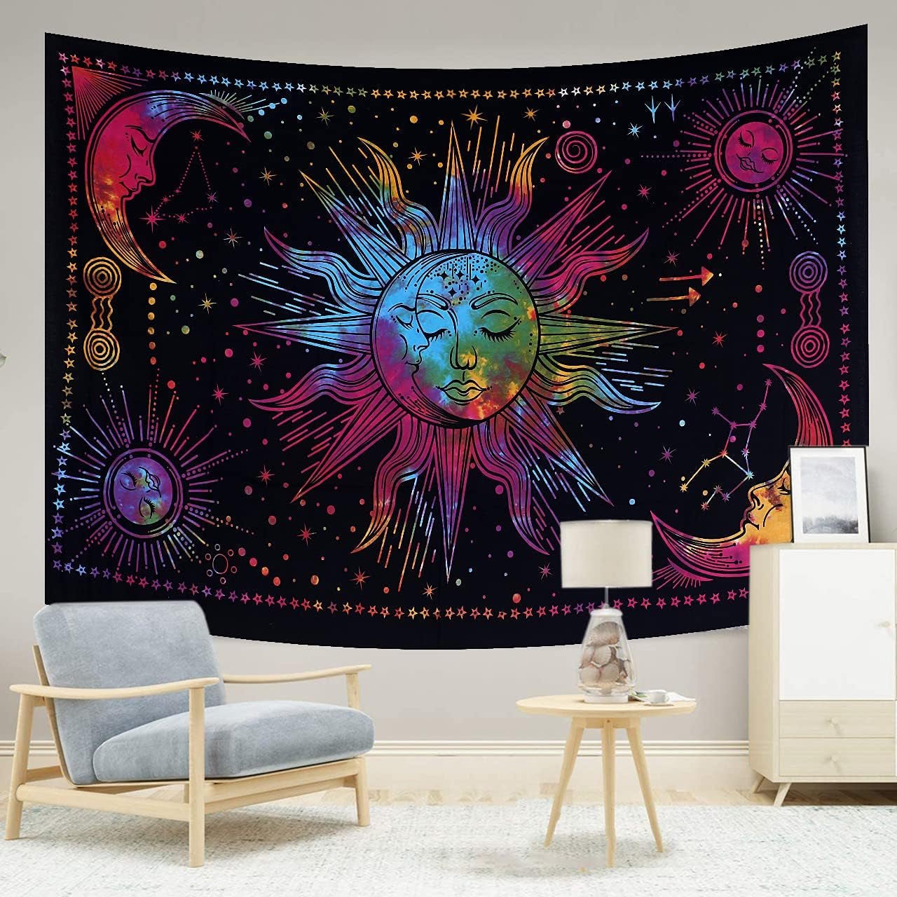 Gobeläng sol måne stjärna spirituell astetisk regnbåge bomull Hem - Tillbehör och dekorationer Naty Shop Rainbow 150L X 137B Cm