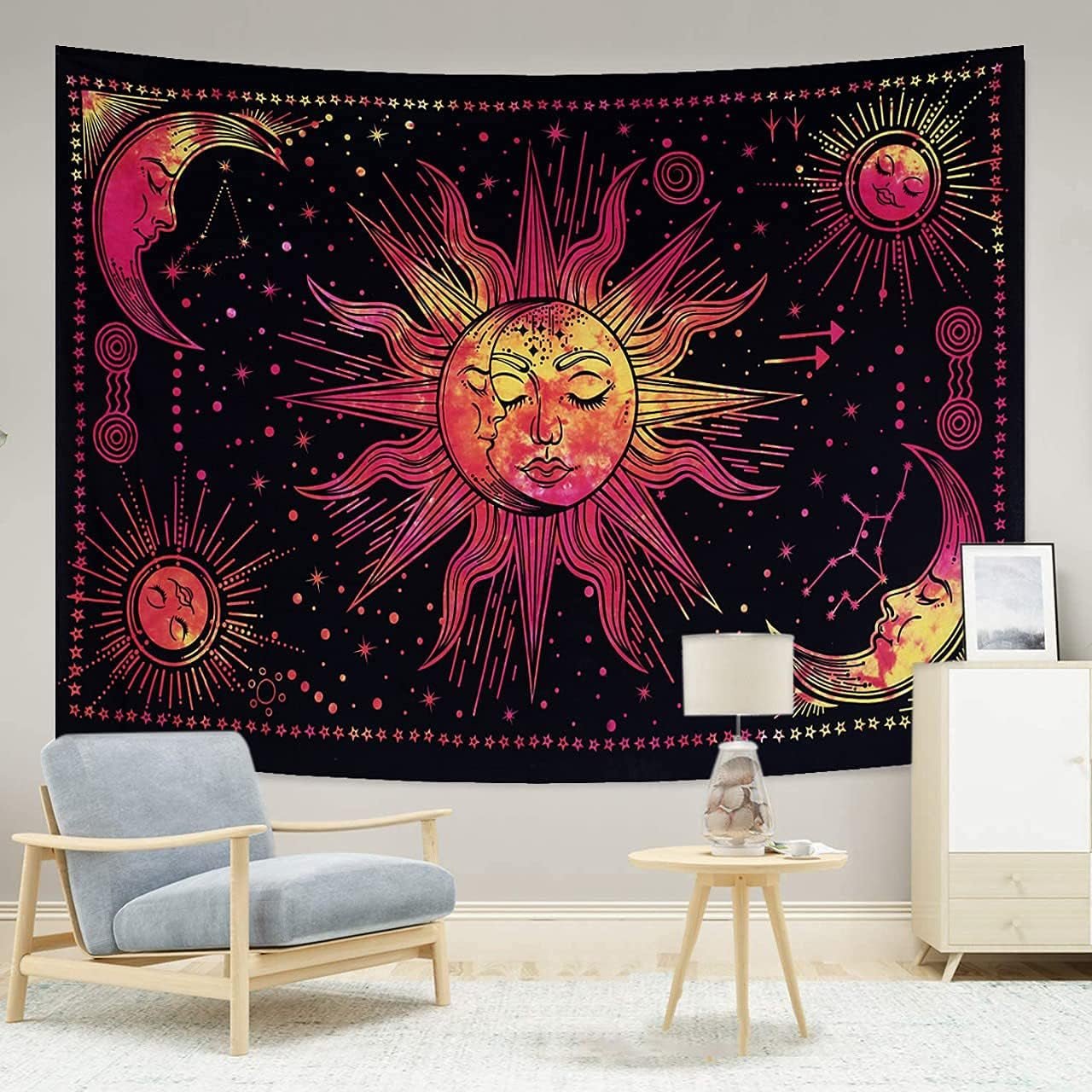 Gobeläng sol månstjärna andlig astetisk regnbågsbomull Hem - Tillbehör och dekorationer Naty Shop Röd 210L X 140B Cm