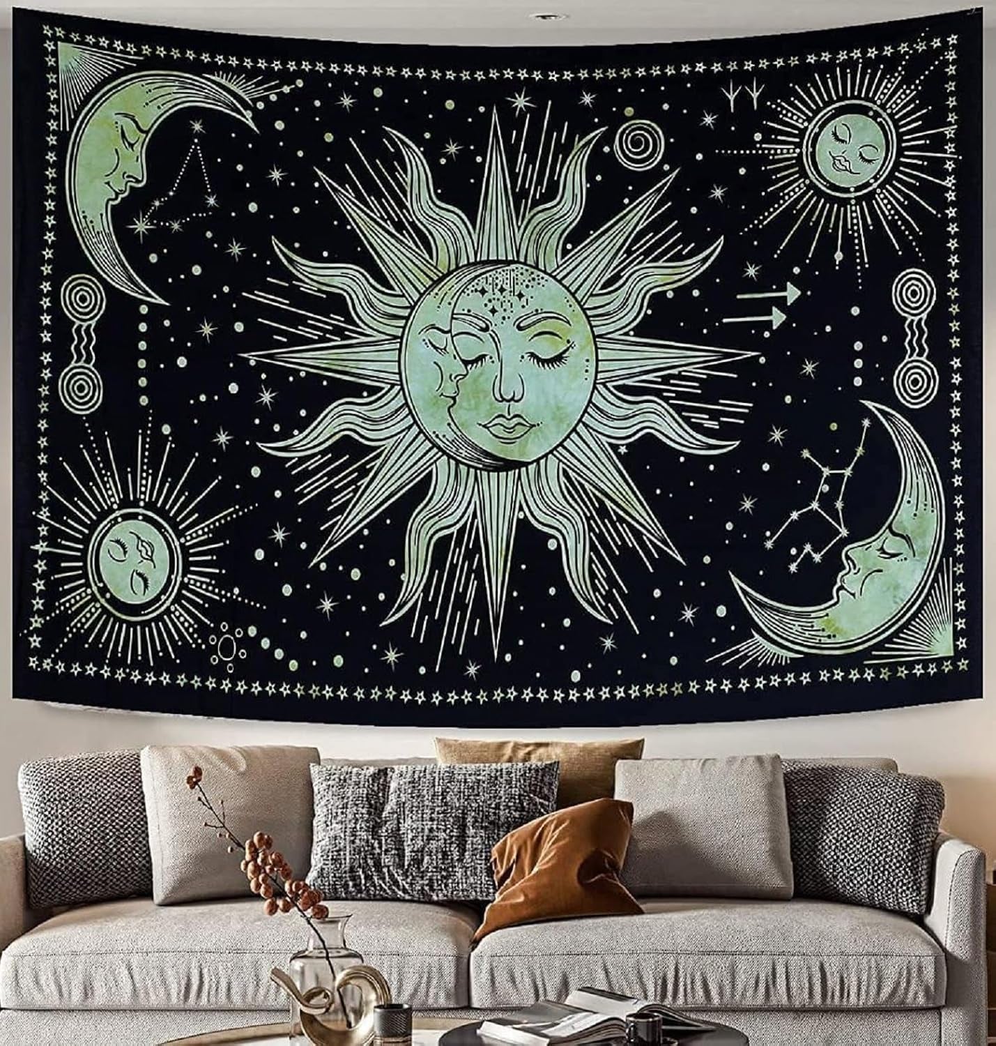 Gobeläng sol måne stjärna andlig astetisk regnbågsbomull Hem - Tillbehör och dekorationer Naty Shop Hälsningar 210L X 140B Cm