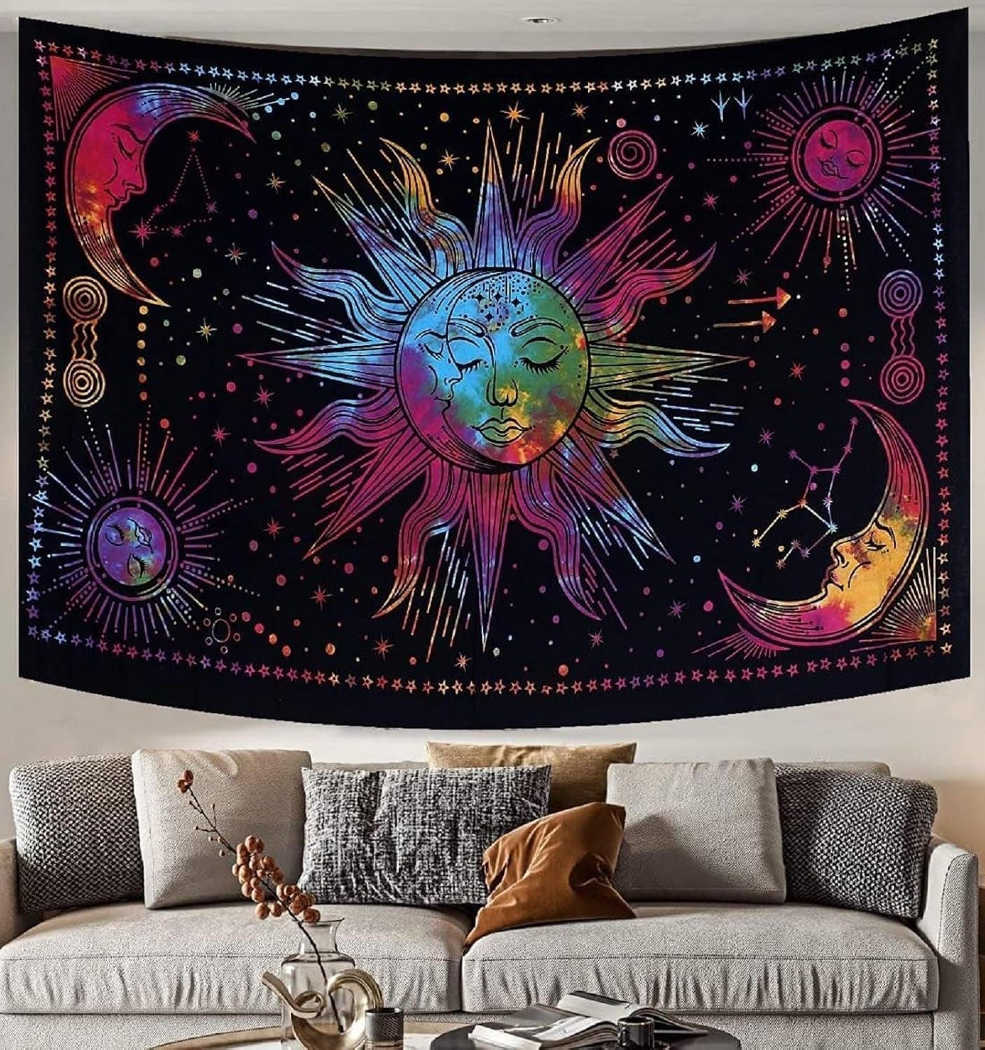 Gobeläng sol måne stjärna spirituell astetisk regnbåge bomull Hem - Tillbehör och dekorationer Naty Shop Rainbow 210L X 140B Cm