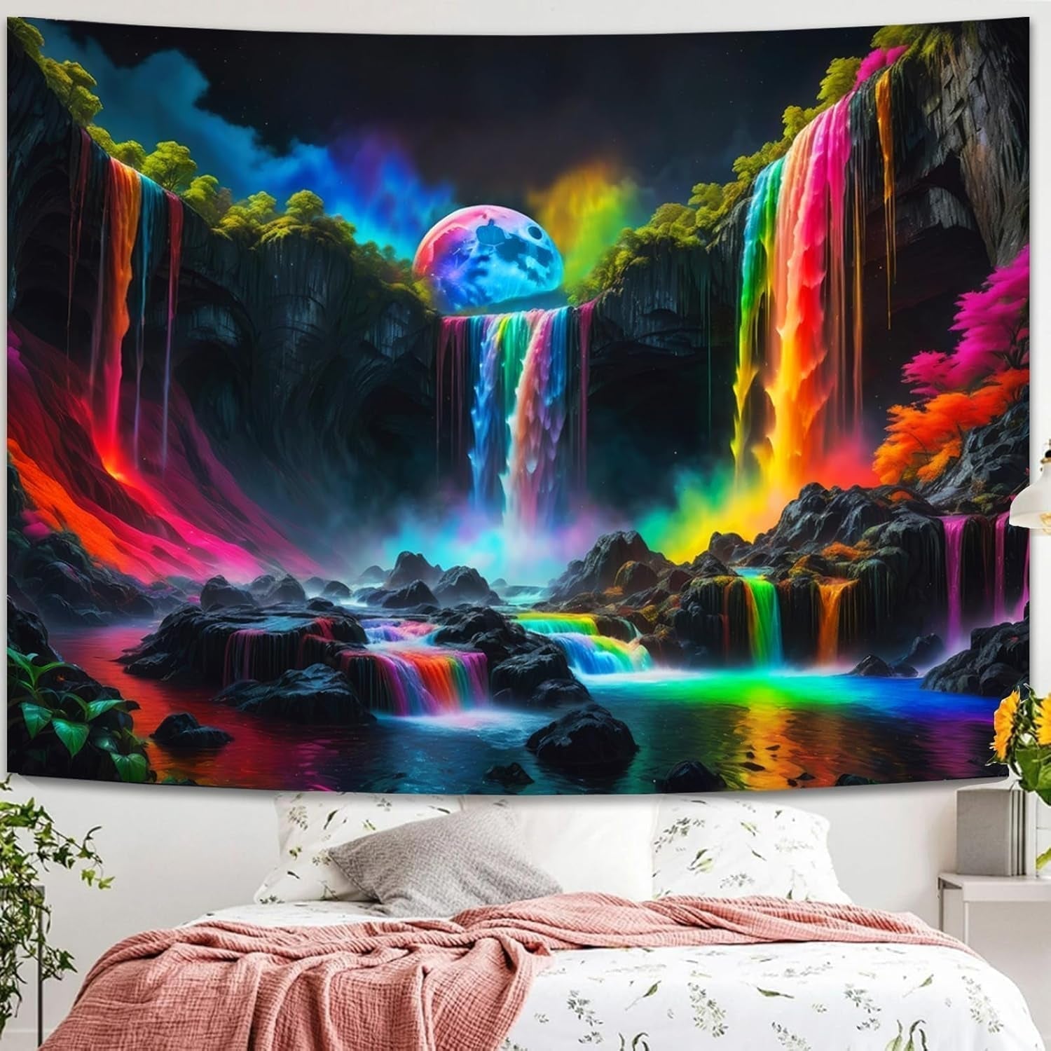 Gobeläng gobeläng planetariskt vattenfall fantasi svart ljus Hem - Tillbehör och dekorationer Naty Shop