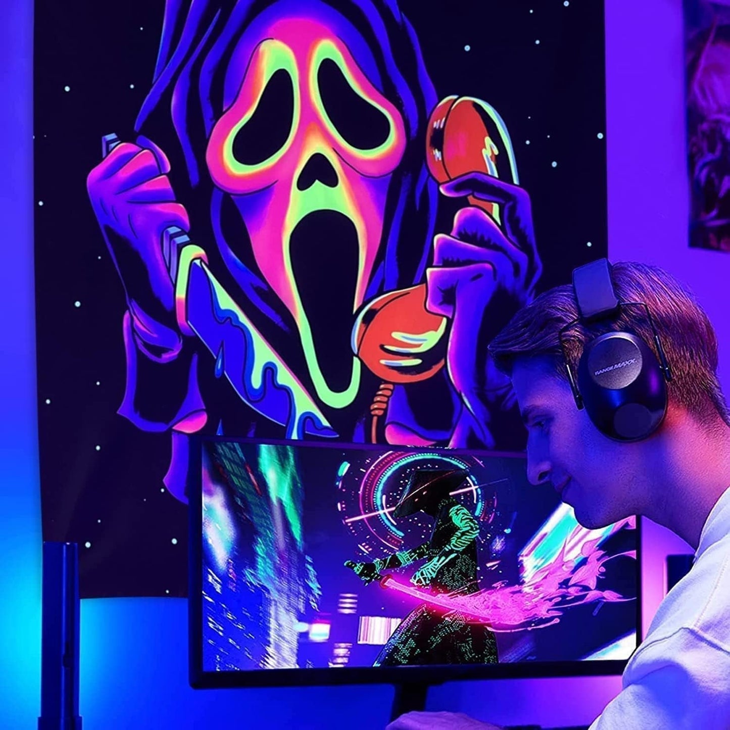 Gobeläng gobeläng skräck ansikte blacklight spöken reactive Hem - Tillbehör och dekorationer Naty Shop