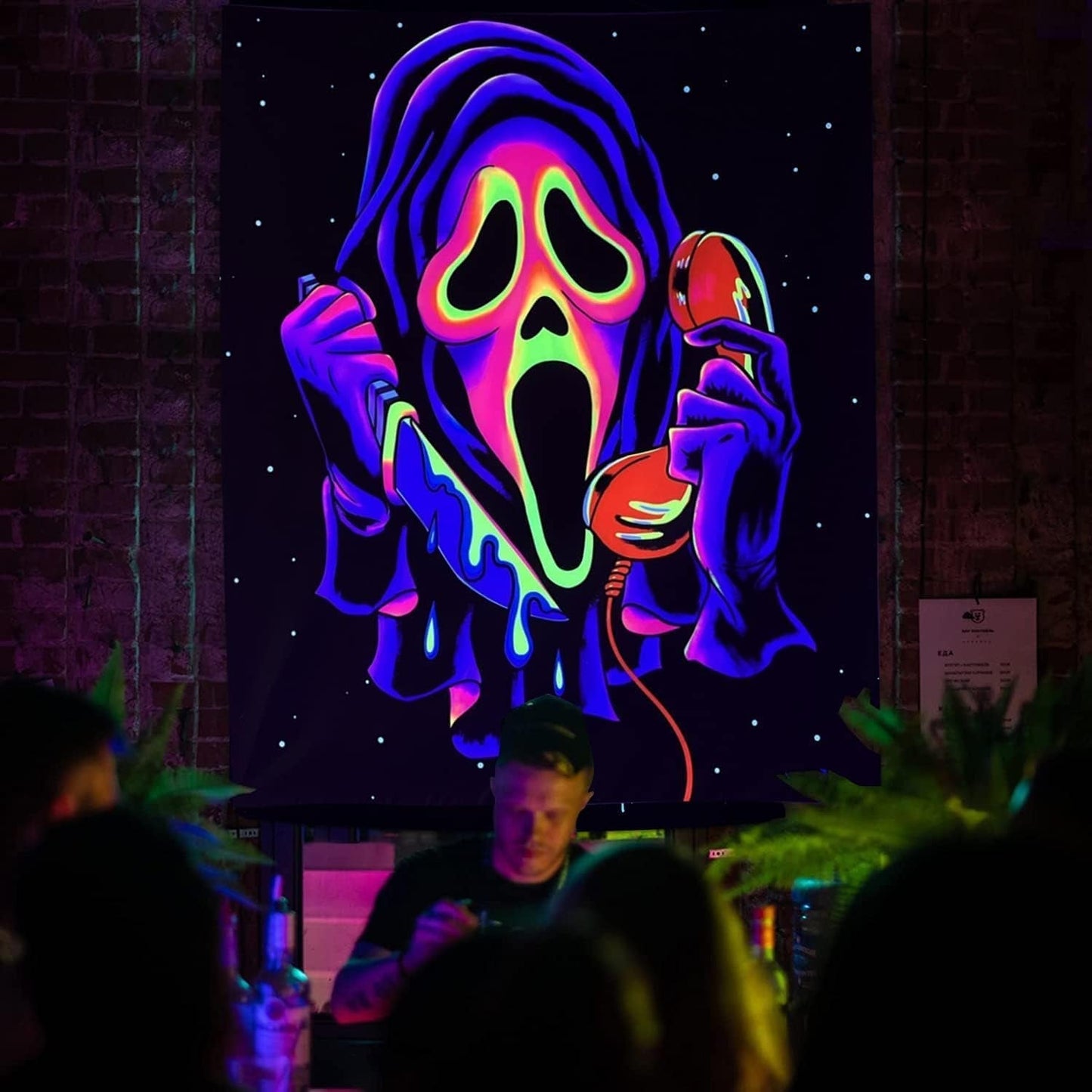 Läskigt ansikts gobeläng gobeläng blacklight reactive spöken Hem - Tillbehör och dekorationer Naty Shop 150L X 130B Cm