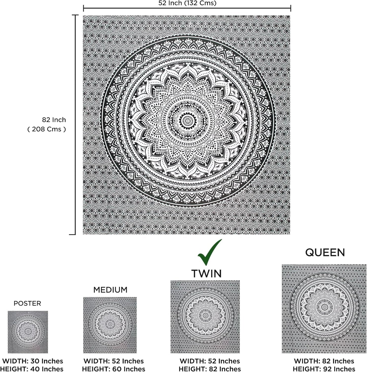 Gobeläng gobeläng mandala grå svart väggduk Hem - Accessoarer och dekorationer Naty Shop