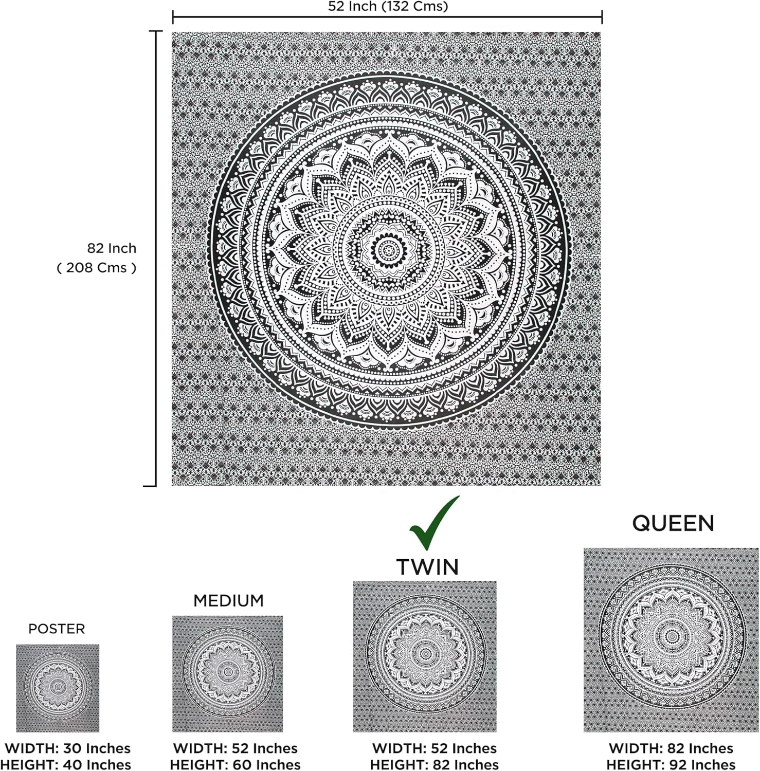 Gobeläng gobeläng mandala grå svart väggduk Hem - Accessoarer och dekorationer Naty Shop