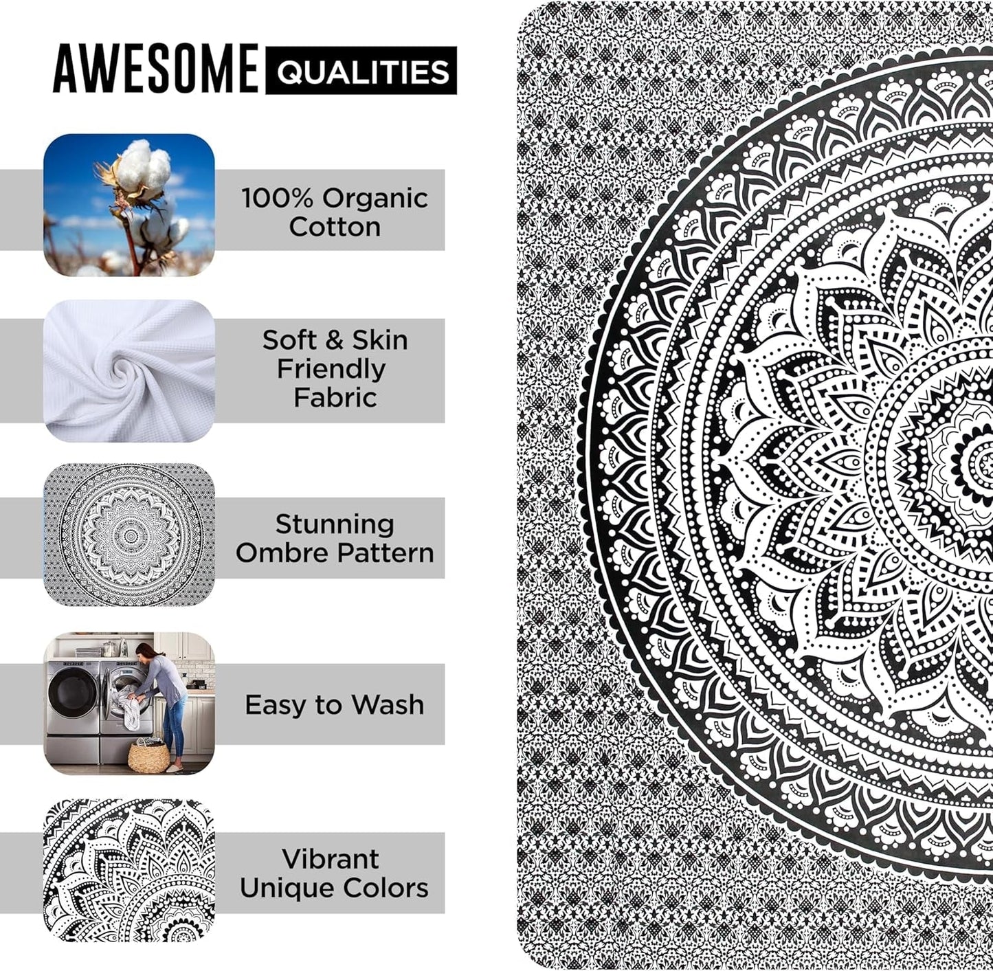 Gobeläng gobeläng mandala grå svart väggduk Hem - Accessoarer och dekorationer Naty Shop