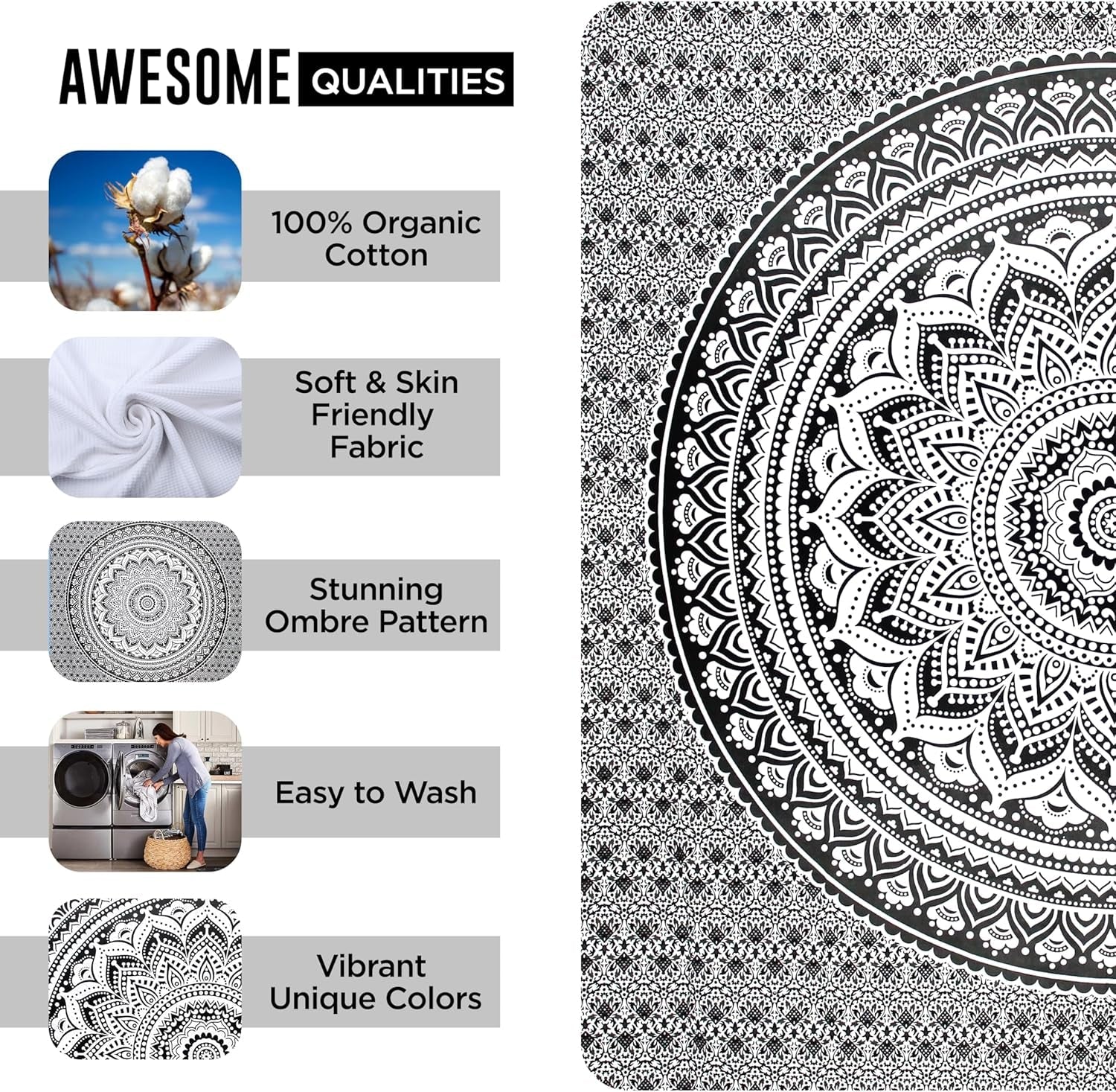 Gobeläng gobeläng mandala grå svart väggduk Hem - Accessoarer och dekorationer Naty Shop