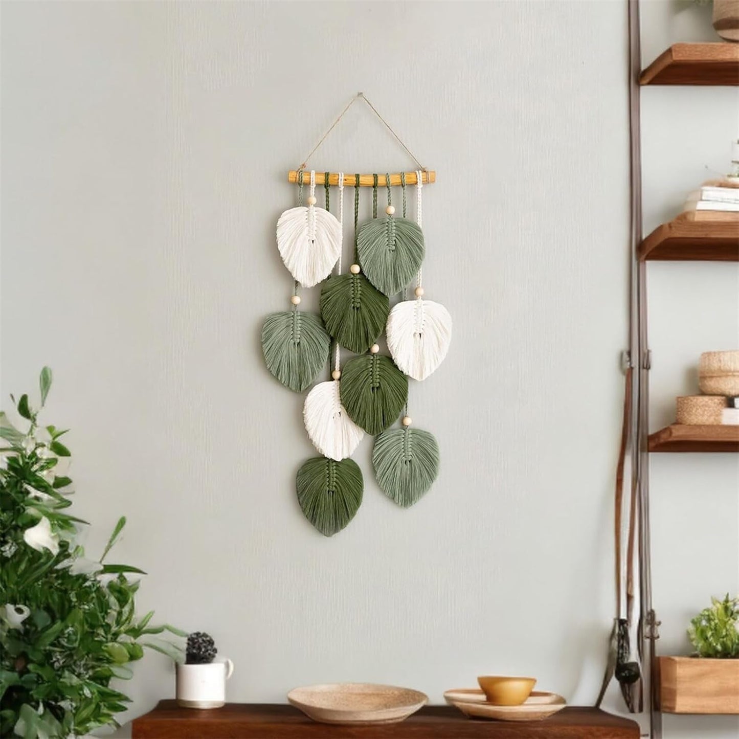 Gobeläng gobeläng träpärlor gröna löv handgjorda Hem - Tillbehör och dekorationer Naty Shop