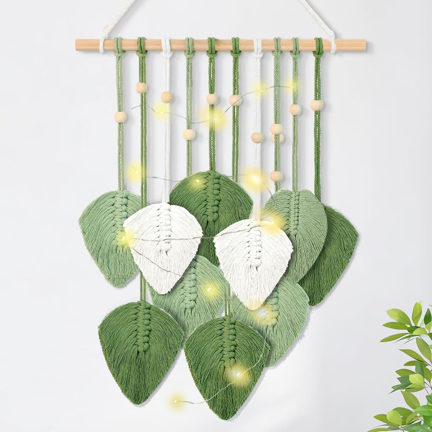 Handvävd gobeläng väggdekoration barnrum Hem - Tillbehör och dekorationer Naty Shop Nio blad av grönska