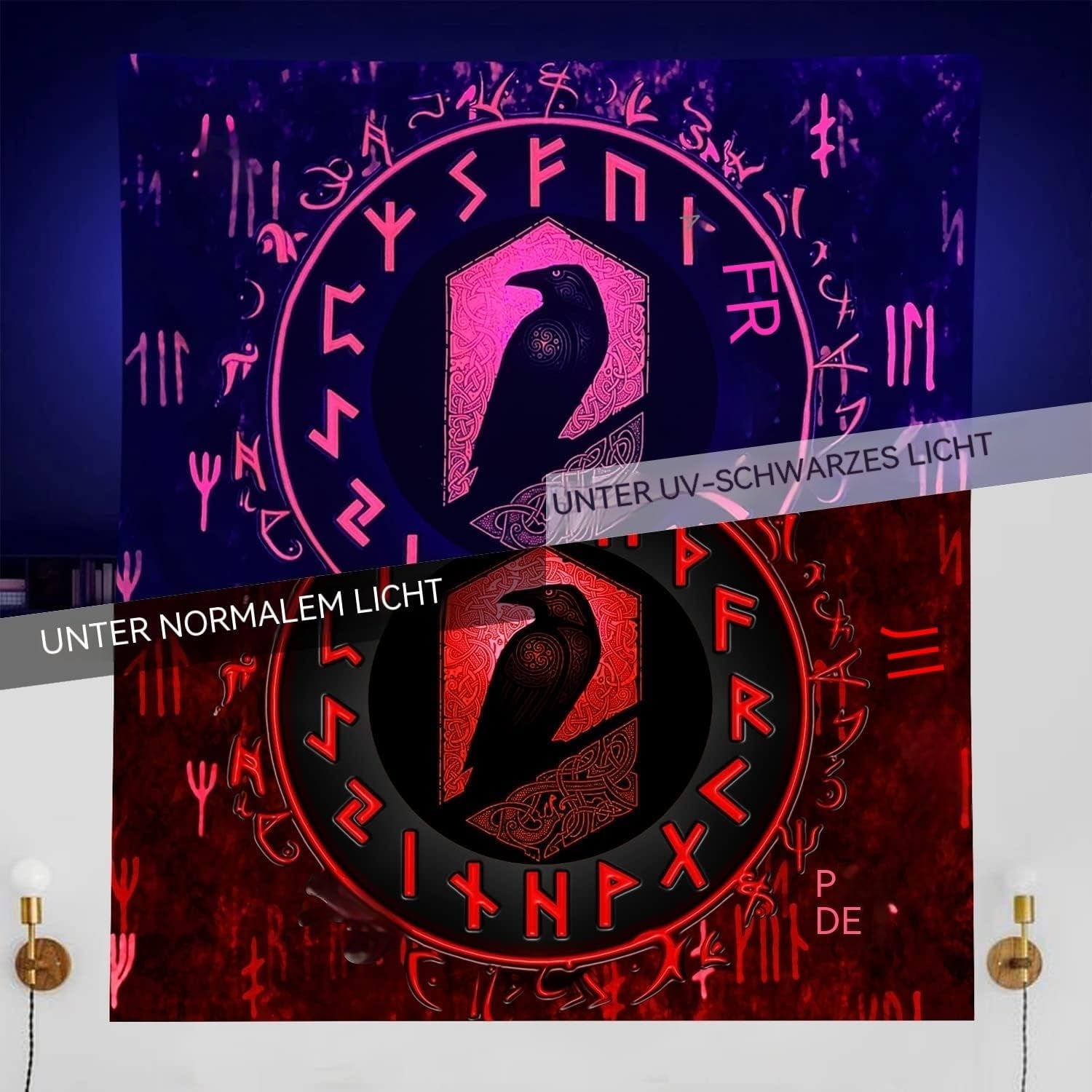 Viking gobeläng blacklight reaktiv röd meditation runor odins Hem - Tillbehör och dekorationer Naty Shop