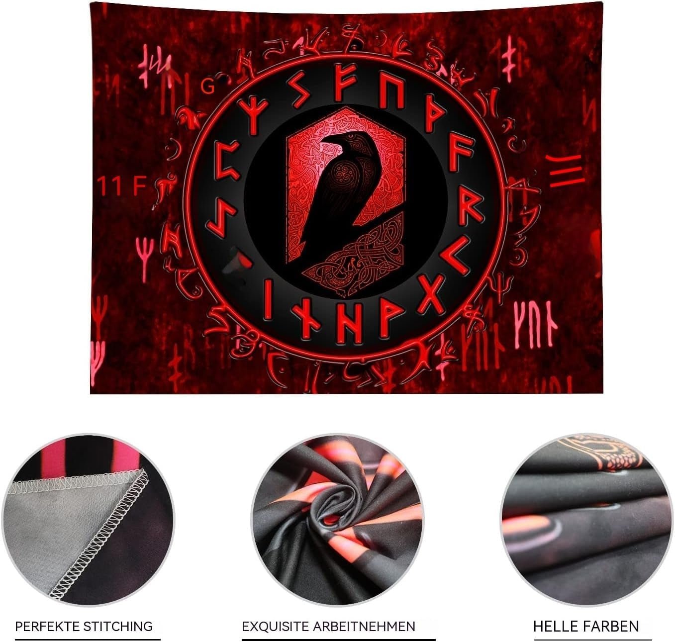 Viking gobeläng blacklight reaktiv röd meditation runor odins Hem - Tillbehör och dekorationer Naty Shop