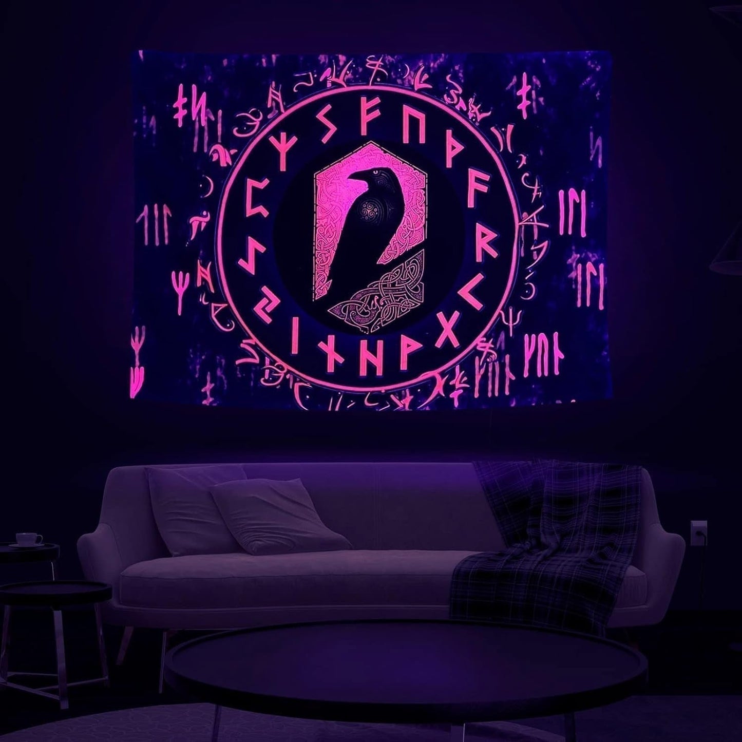 Viking gobeläng blacklight reaktiv röd meditation runor odins Hem - Tillbehör och dekorationer Naty Shop