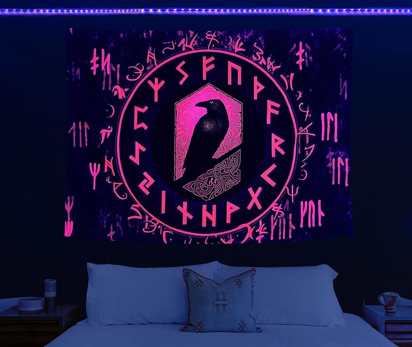 Viking gobeläng blacklight reaktiv röd meditation runor odins Hem - Tillbehör och dekorationer Naty Shop