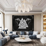 Gobeläng viking varg totem svart vit meditationsrunor Hem - Accessoarer och dekorationer Naty Shop
