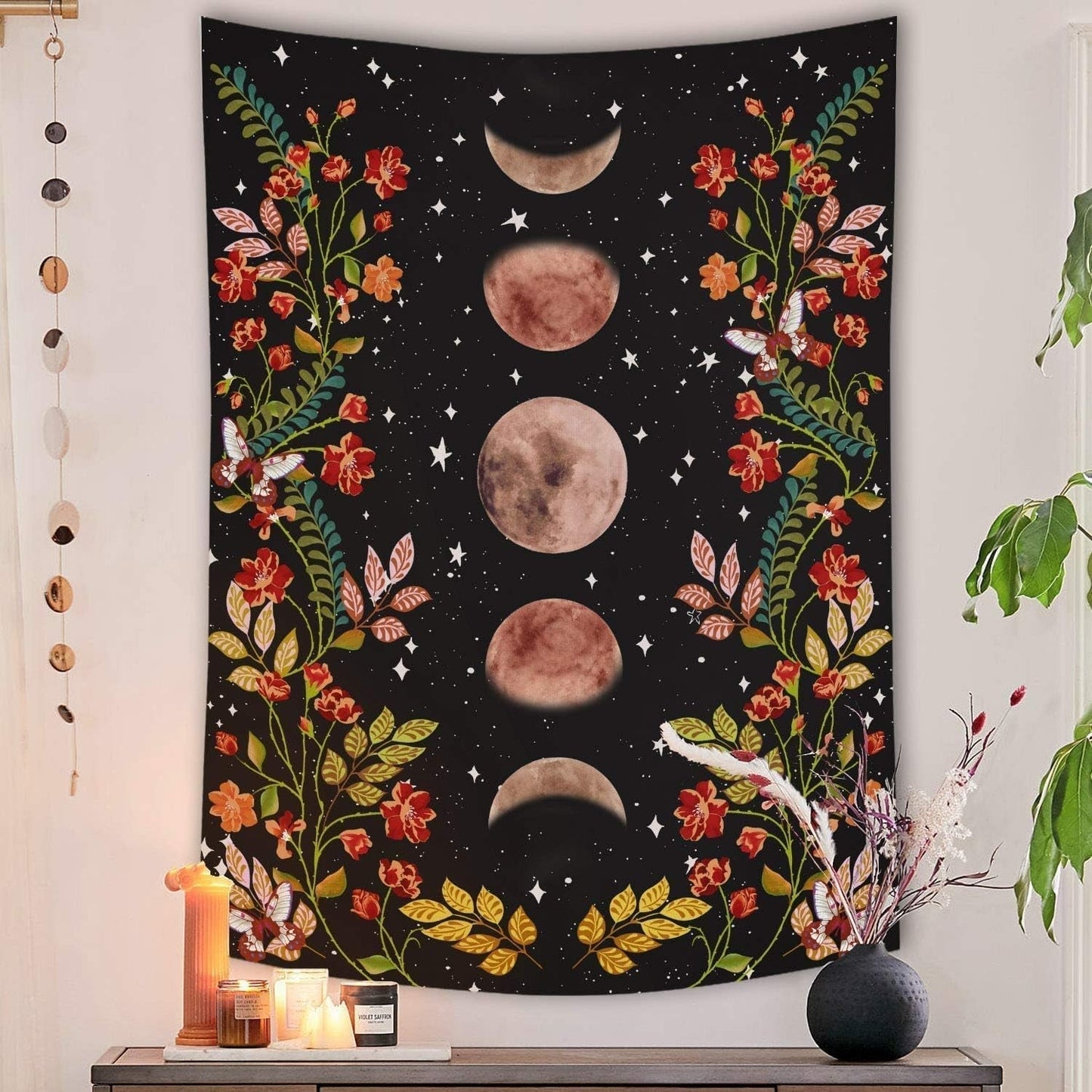 Yisumei gobeläng estetisk måneblommor svart storlek Hem - Tillbehör och dekorationer Naty Shop Luna 150L X 130B Cm