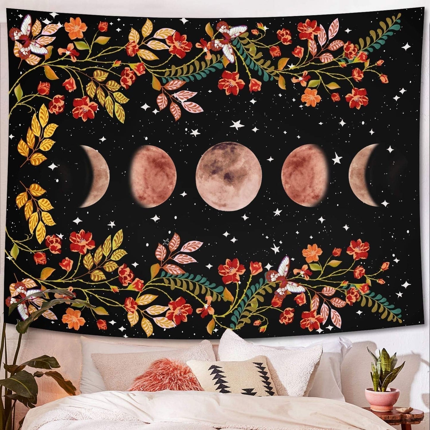 Yisumei gobeläng estetisk måneblommor svart storlek Hem - Tillbehör och dekorationer Naty Shop