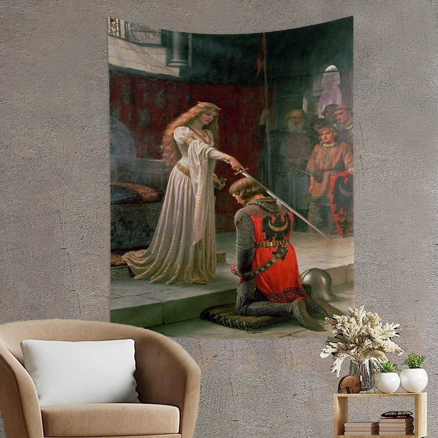 Gobeläng yongfoto riddare oljemålning medeltida England Hem - Tillbehör och dekorationer Naty Shop
