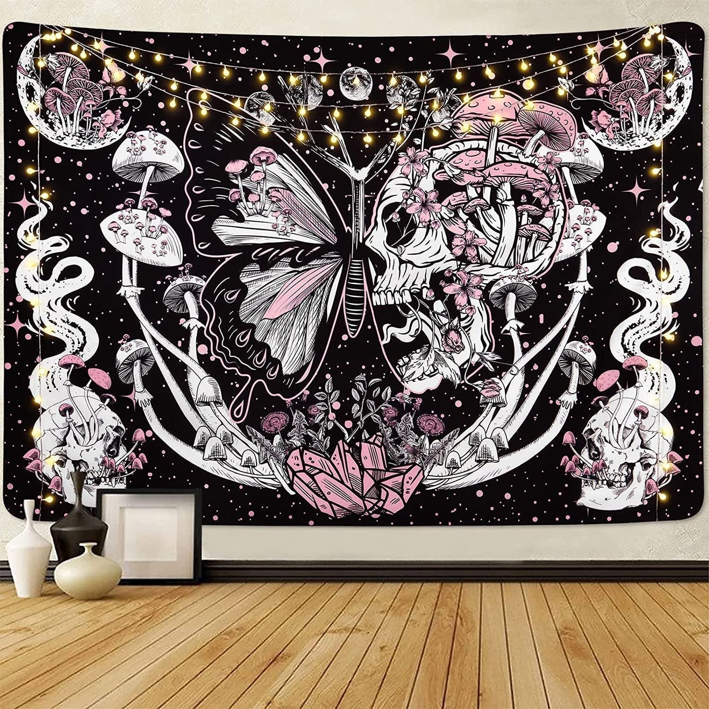 Gobeläng yrendenge fjärilar skelett svampar hus stjärnor måne Hem - Tillbehör och dekorationer Naty Shop Döskalle svamp mal 150X130Cm