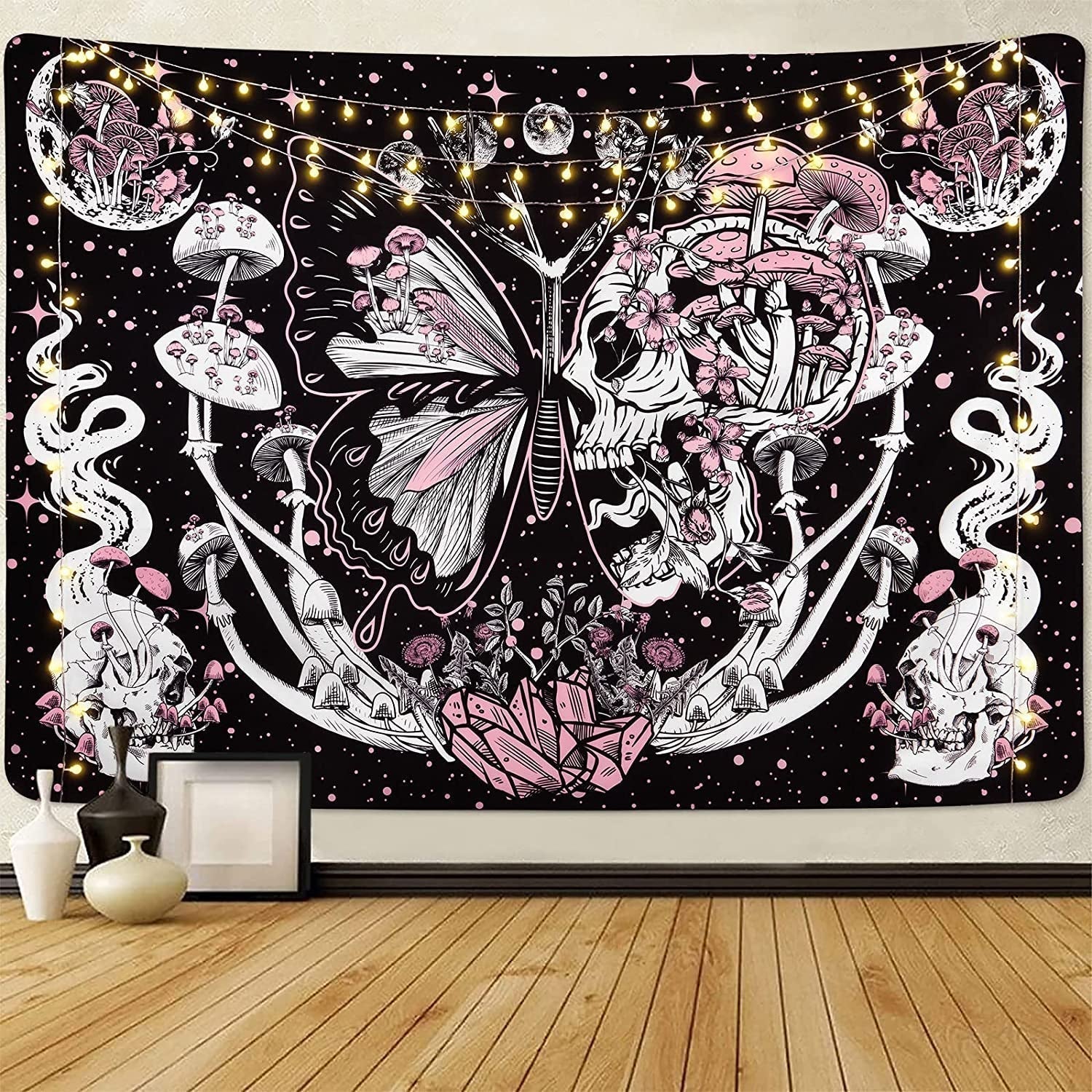 Gobeläng yrendenge fjärilar skelett svampar hus stjärnor måne Hem - Tillbehör och dekorationer Naty Shop Döskalle svamp mal 150X130Cm