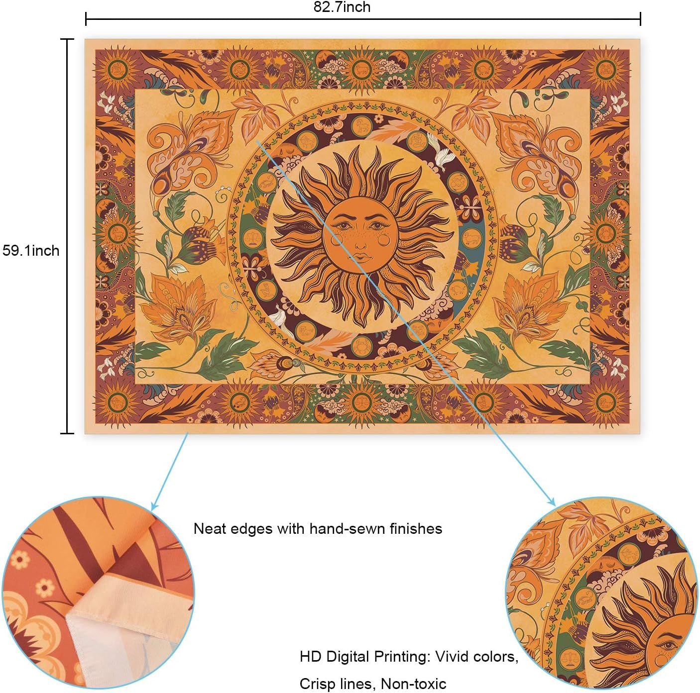 Gobeläng yugarlibi brinnande sol vårblommor vintage vägg Hem - Tillbehör och dekorationer Naty Shop