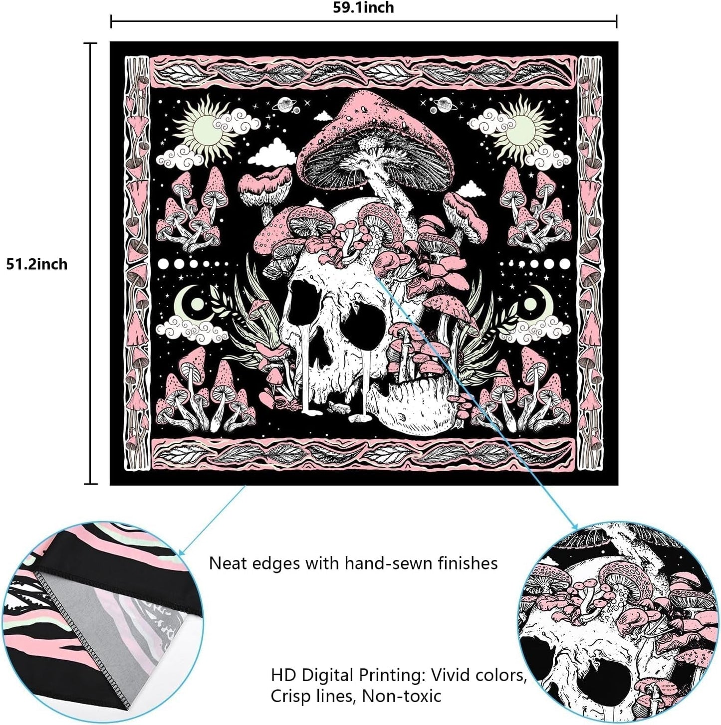 Gobeläng yugarlibi rosa dödskalle svamp skelett Hem - Tillbehör och dekorationer Naty Shop
