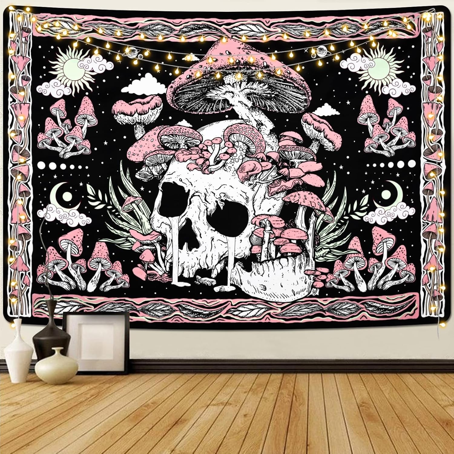 Gobeläng yugarlibi rosa dödskalle svamp skelett Hem - Tillbehör och dekorationer Naty Shop Rosa 150L X 130B Cm