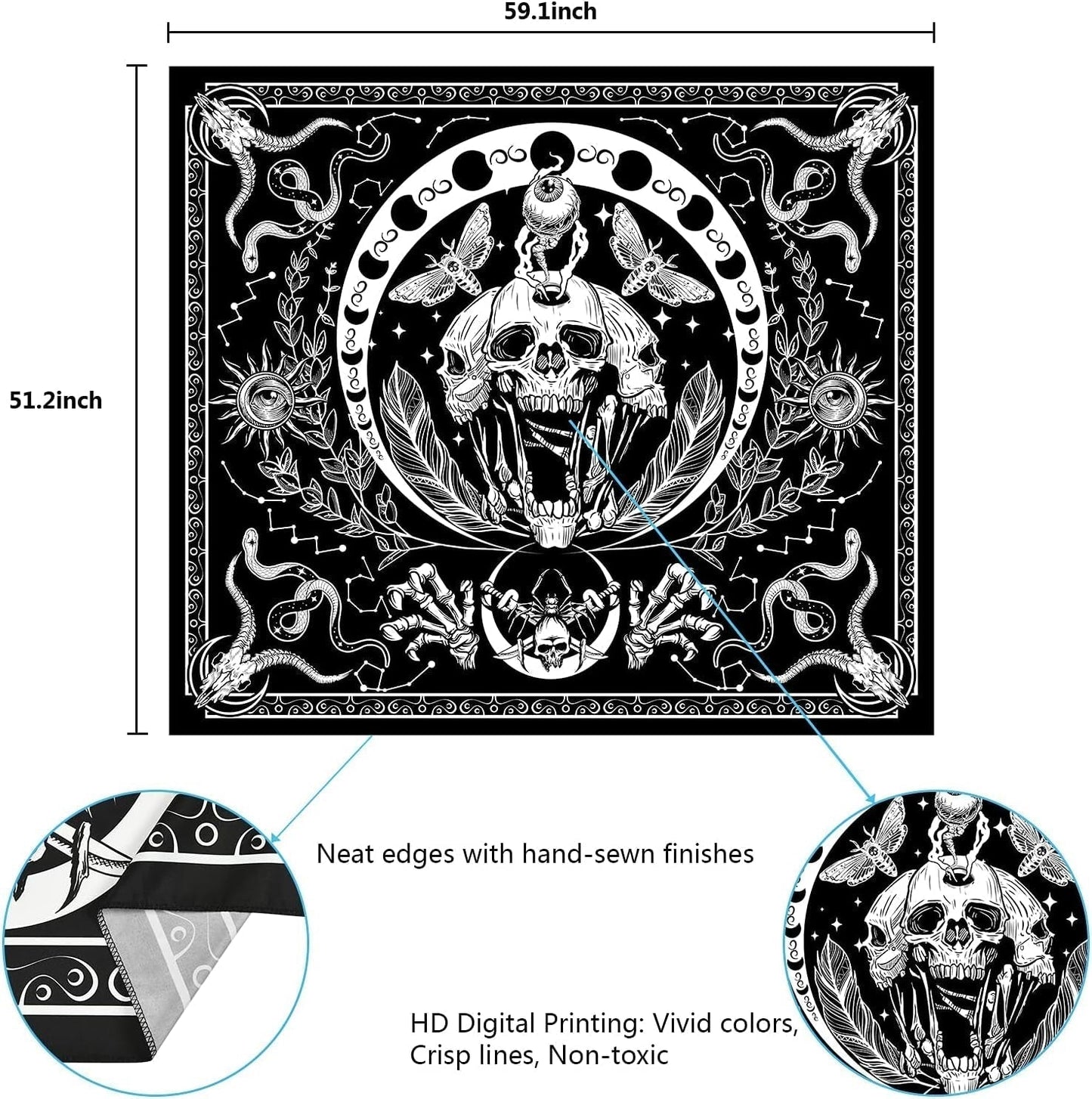 Gobeläng yugarlibi skelett svart ormmal estetisk duk Hem - Tillbehör och dekorationer Naty Shop