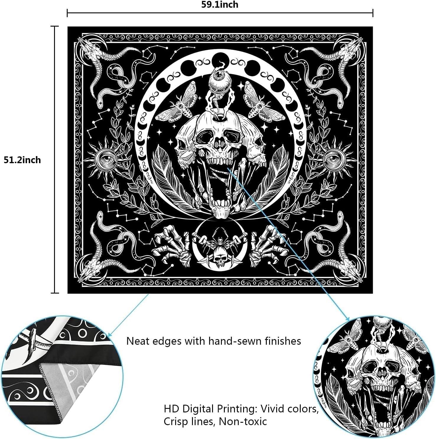 Gobeläng yugarlibi skelett svart ormmal estetisk duk Hem - Tillbehör och dekorationer Naty Shop