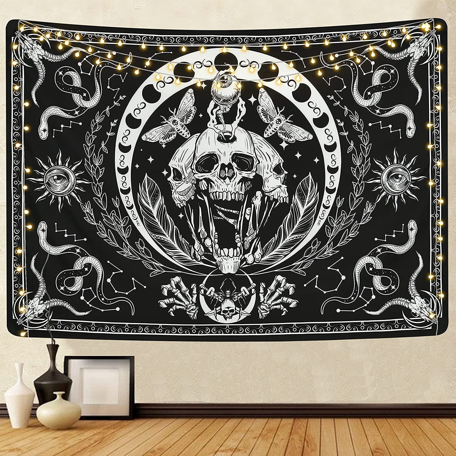 Gobeläng yugarlibi skelett svart ormfjäril estetisk duk Hem - Tillbehör och dekorationer Naty Shop Svart 150L X 130B Cm