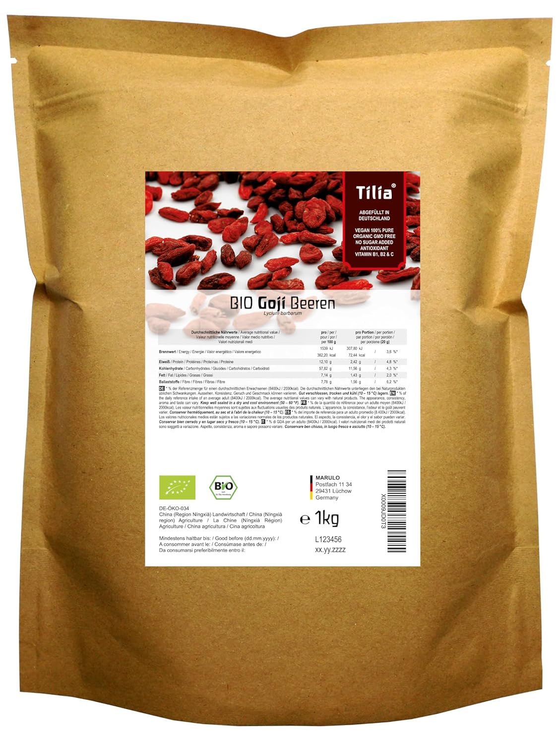 Tilia BIO Goji bär 1 kg Naty Shop torkade produkter 1 kg (1 förpackning)