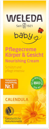 WELEDA Organic Baby Calendula Care Cream Body & Face 30ml - Ansiktskräm / hudkräm för naturlig kosmetika med sesamolja och lanolin för torr hudvård. Fuktgivande vårdkräm för spädbarn och barn Barn - Bad och Hudvård Naty Shop