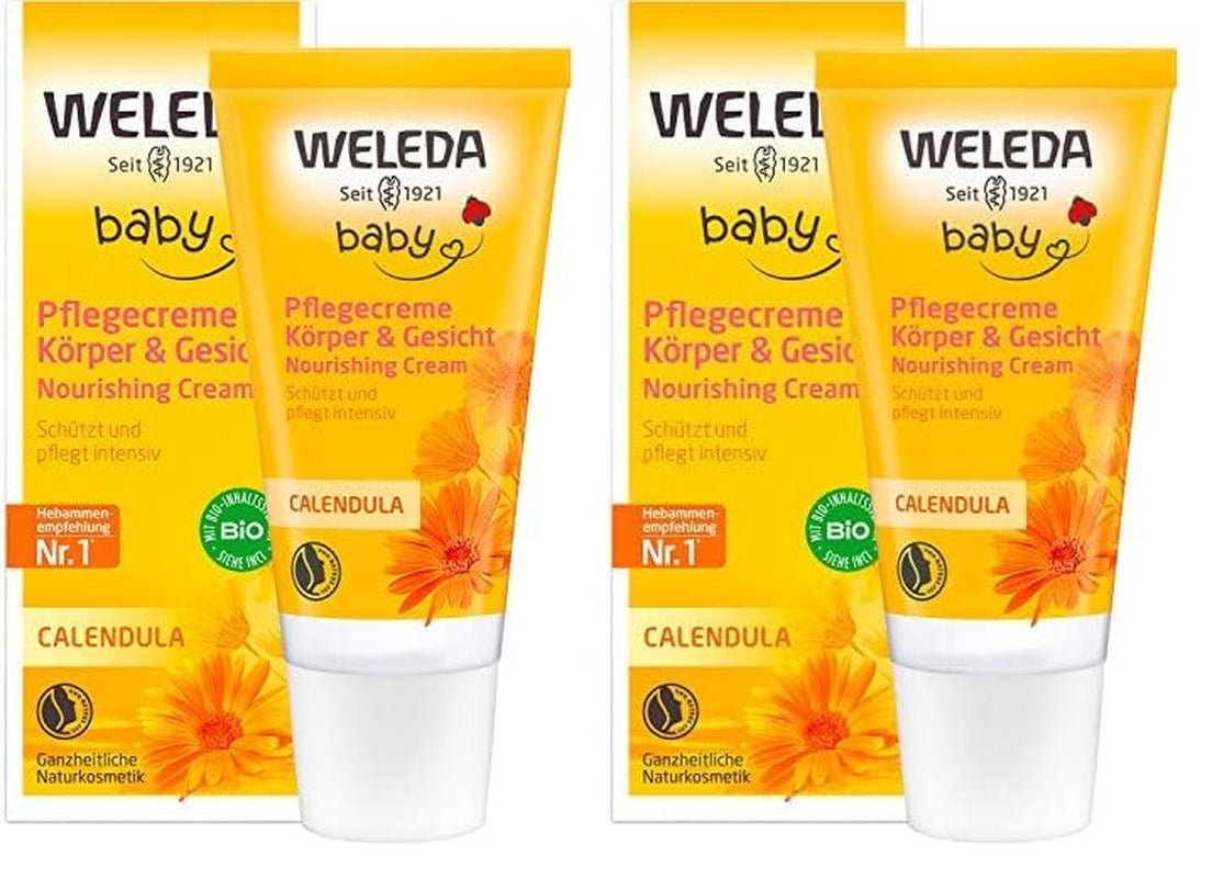 WELEDA Organic Baby Calendula Care Cream Body & Face 30ml - Ansiktskräm / hudkräm för naturlig kosmetika med sesamolja och lanolin för torr hudvård. Fuktgivande vårdkräm för spädbarn och barn Barn - Bad och hudvård Naty Shop Standardtitel