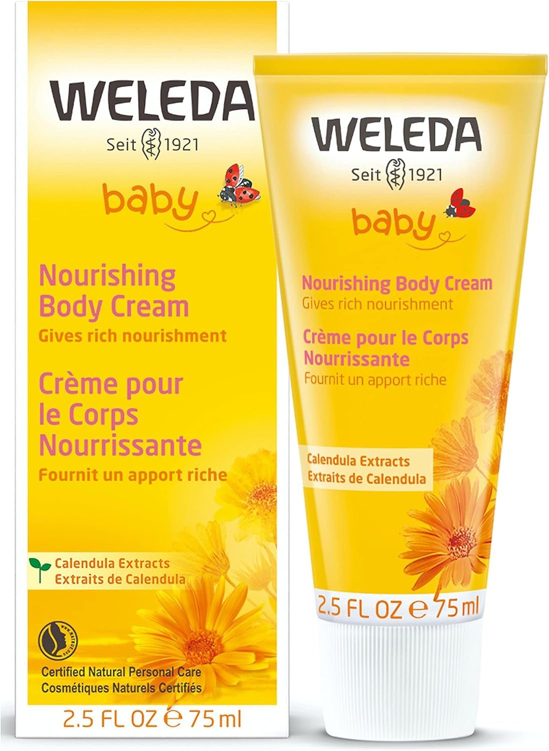 WELEDA Organic Baby Calendula Care Cream Body & Face 75ml - Ansiktskräm / hudkräm för naturkosmetik med sesamolja och lanolin för torr hudvård. Fuktgivande vårdkräm för spädbarn och barn Barn - Bad och Hudvård Naty Shop