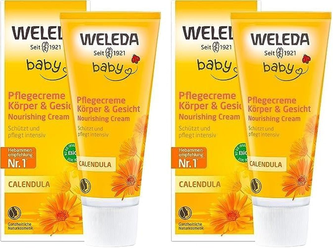 WELEDA Organic Baby Calendula Care Cream Body & Face 75ml - Ansiktskräm / hudkräm för naturkosmetik med sesamolja och lanolin för torr hudvård. Fuktgivande vårdkräm för spädbarn och barn Barn - Bad och hudvård Naty Shop Standardtitel