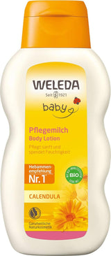 WELEDA Organic Baby Calendula Care Milk - Naturlig kosmetisk kroppslotion med mandelolja och bivax för vård och rengöring av torr babyhud. Delikat hudvårdslotion för spädbarn och barn (1x 200ml) Barn - Bad och hudvård Naty Shop Standardtitel