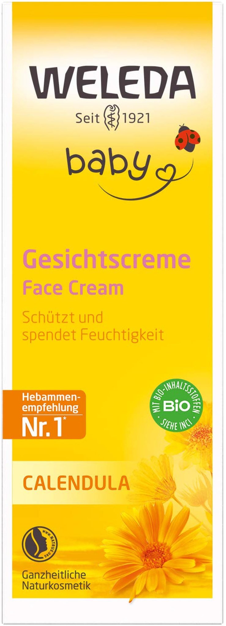 WELEDA Organic Baby Calendula Face Cream - Naturlig kosmetisk fuktighetskräm med mandelolja och bivax för torr hudvård. Naturlig ansiktskräm för spädbarn och barn (1x 50ml) Barn - Bad och hudvård Naty Shop