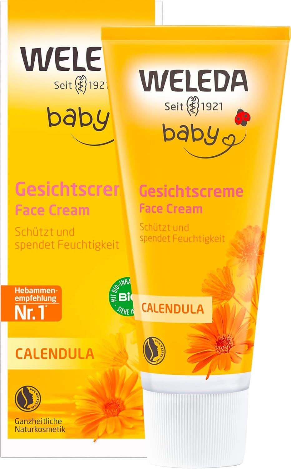 WELEDA Organic Baby Calendula Face Cream - Naturlig kosmetisk fuktighetskräm med mandelolja och bivax för torr hudvård. Naturlig ansiktskräm för spädbarn och barn (1x 50 ml) Barn - Bad och hudvård Naty Shop Ansiktskräm 50 Ml (1 förpackning)