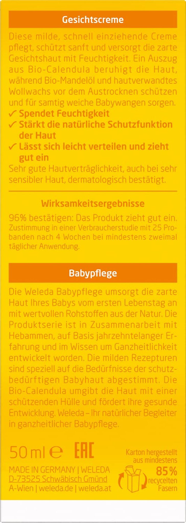 WELEDA Organic Baby Calendula Face Cream - Naturlig kosmetisk fuktighetskräm med mandelolja och bivax för torr hudvård. Naturlig ansiktskräm för spädbarn och barn (1x 50ml) Barn - Bad och hudvård Naty Shop